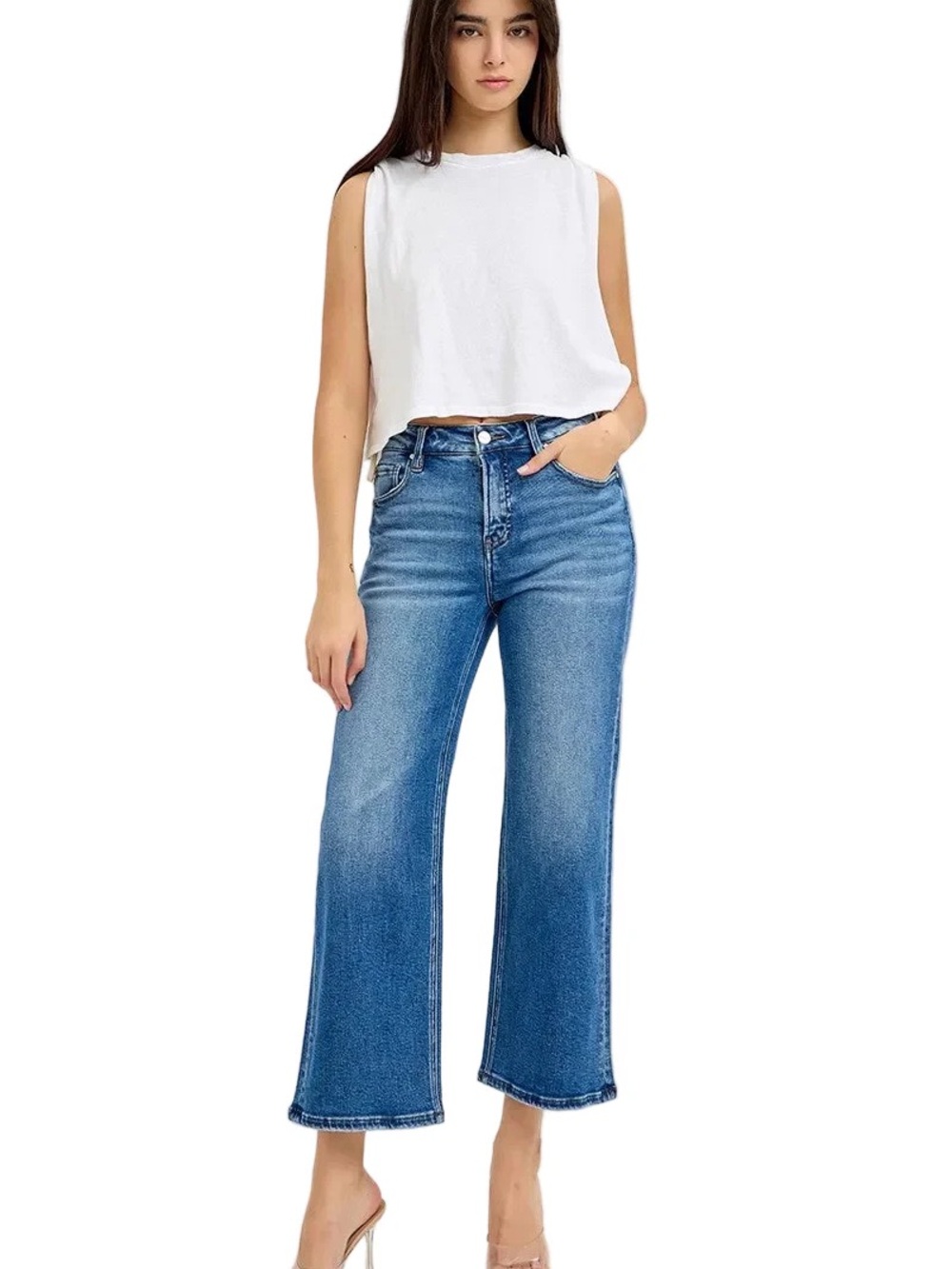 Risen Women’s Mid-Rise Crop Leg Jeans Tummy Control Size 3/26